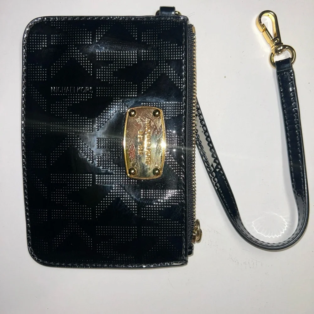 Michael Kors Black Wristlet with‎ Gold Accents